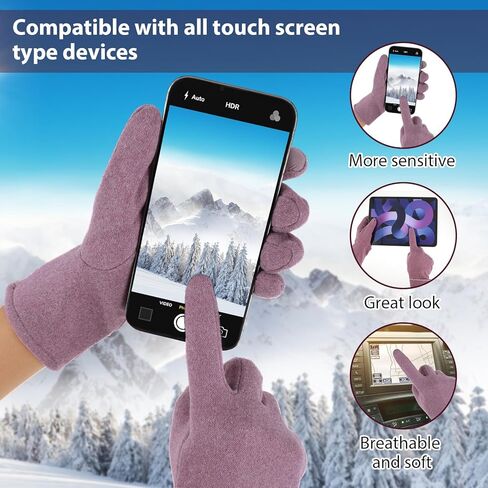 Abeillo 2Pairs Elegant Ladies Winter Warm Gloves,Thermal Warm Lady Gloves Fleece Lined Elastic Cuff for Cold Weather, Fashion Texting Windproof Winter Gloves for Ladies,Women (Purple&Grey) in Saudi Arabia