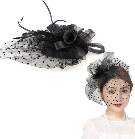 قبعات شبكية رائعة للنساء والفتيات، ريش فاسيناتور، صندوق حبوب منع الحمل، قبعة ديربي، حجاب للوجه عتيق لحفلات الشاي وحفلات الزفاف in Kuwait