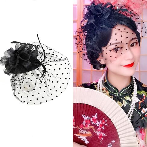 قبعات شبكية رائعة للنساء والفتيات، ريش فاسيناتور، صندوق حبوب منع الحمل، قبعة ديربي، حجاب للوجه عتيق لحفلات الشاي وحفلات الزفاف in Kuwait