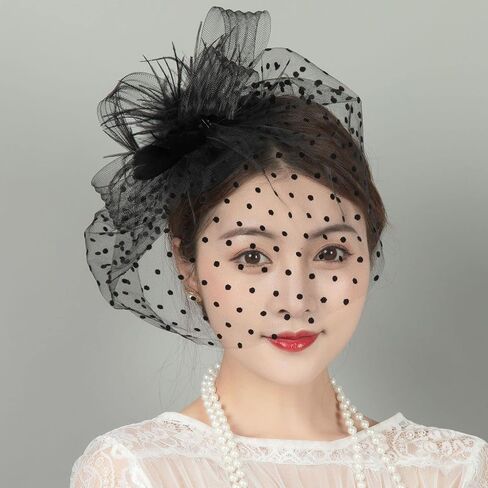 قبعات شبكية رائعة للنساء والفتيات، ريش فاسيناتور، صندوق حبوب منع الحمل، قبعة ديربي، حجاب للوجه عتيق لحفلات الشاي وحفلات الزفاف in Kuwait