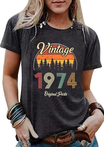 50th Birthday Gift Shirts Vintage 1974 Shirt for Women Letter Print Retro Party Tops Short Sleeve Casual Tee in Kuwait