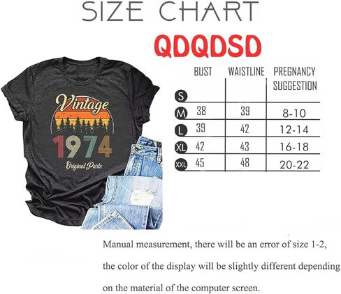 50th Birthday Gift Shirts Vintage 1974 Shirt for Women Letter Print Retro Party Tops Short Sleeve Casual Tee in Kuwait