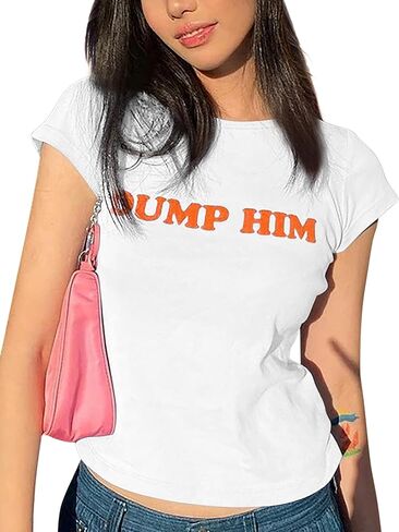 MISSACTIVER Women’s Dump Him Letter Print Crop T-Shirt Streetwear O-Neck Short Sleeve Crop Tops 2000s Aesthetics in Kuwait