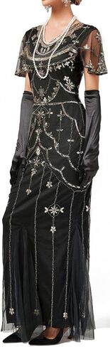 Women Evening Floral Dress 1920s Sequin Flapper Cocktail Mermaid Formal Gown with 20s Gatsby Accessories Set in Saudi Arabia