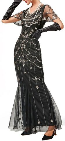 Women Evening Floral Dress 1920s Sequin Flapper Cocktail Mermaid Formal Gown with 20s Gatsby Accessories Set in Saudi Arabia