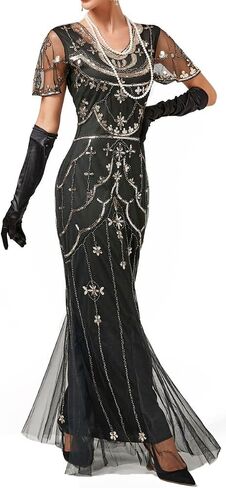 Women Evening Floral Dress 1920s Sequin Flapper Cocktail Mermaid Formal Gown with 20s Gatsby Accessories Set in Saudi Arabia