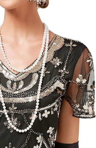 Women Evening Floral Dress 1920s Sequin Flapper Cocktail Mermaid Formal Gown with 20s Gatsby Accessories Set in Saudi Arabia