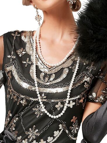 Women Evening Floral Dress 1920s Sequin Flapper Cocktail Mermaid Formal Gown with 20s Gatsby Accessories Set in Saudi Arabia