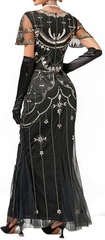 Women Evening Floral Dress 1920s Sequin Flapper Cocktail Mermaid Formal Gown with 20s Gatsby Accessories Set in Saudi Arabia
