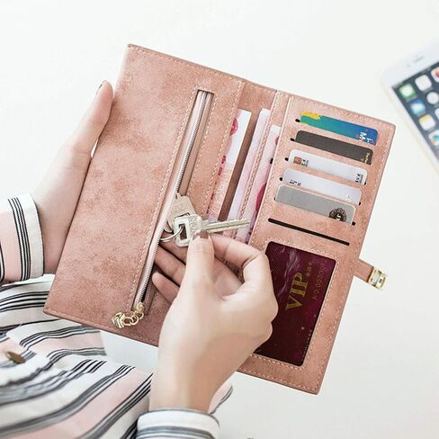 AOXONEL Womens Slim Wallet RFID Ladies Wallets Long Bifold Thin Skinny,Magnetic Closure in Kuwait