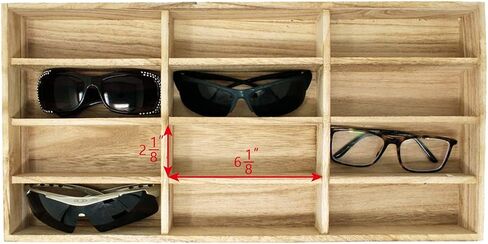 MOOCA Open Top Eyeglass and Sunglasses Storage Wood Case with 12 Compartments - Ideal for Small to Medium Eyewear and Jewelry, Oak Color in Saudi Arabia