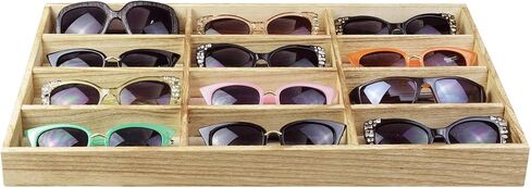 MOOCA Open Top Eyeglass and Sunglasses Storage Wood Case with 12 Compartments - Ideal for Small to Medium Eyewear and Jewelry, Oak Color in Saudi Arabia