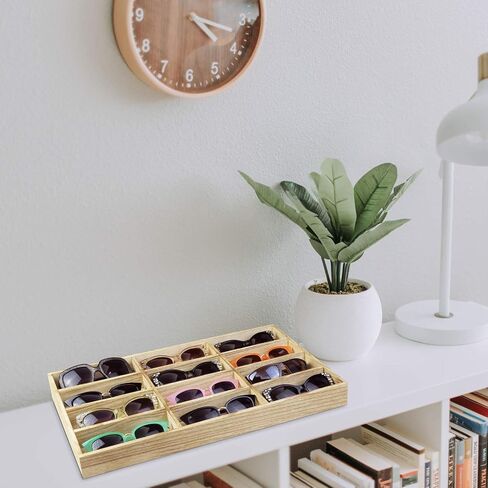 MOOCA Open Top Eyeglass and Sunglasses Storage Wood Case with 12 Compartments - Ideal for Small to Medium Eyewear and Jewelry, Oak Color in Saudi Arabia