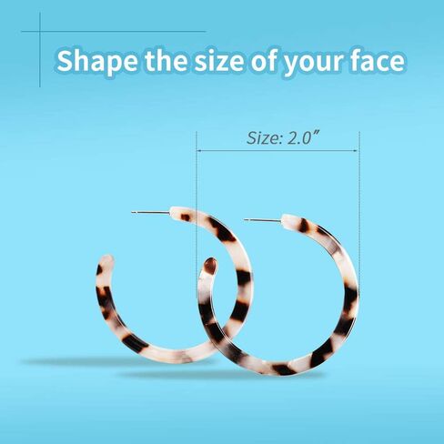 JSJOY أقراط حلقية من الأكريليك الراتنج خفيفة الوزن، أقراط بوهيمية صغيرة من الراتنج، أقراط أكريليك للنساء، لا تسبب الحساسية، أبيض، غلاف سلحفاة، ليوبارد، 3 أزواج in Kuwait