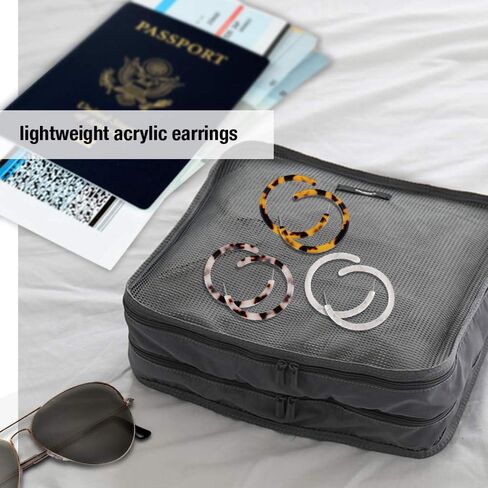 JSJOY أقراط حلقية من الأكريليك الراتنج خفيفة الوزن، أقراط بوهيمية صغيرة من الراتنج، أقراط أكريليك للنساء، لا تسبب الحساسية، أبيض، غلاف سلحفاة، ليوبارد، 3 أزواج in Kuwait