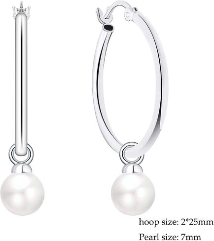 JO WISDOM 925 Sterling Silver Hoop Earrings with Simulated Danlge Pearl(white/Black) in Saudi Arabia