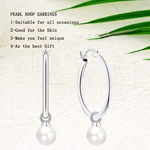 JO WISDOM 925 Sterling Silver Hoop Earrings with Simulated Danlge Pearl(white/Black) in Saudi Arabia