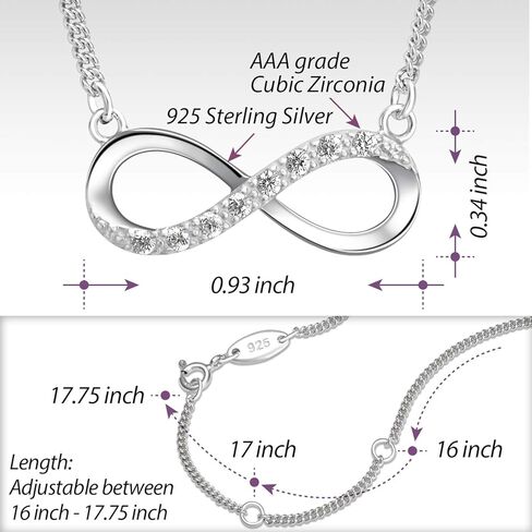 ELEGANZIA إنفينيتي الحب قلادة للنساء أمي ابنة صديقة، 925 الفضة الاسترليني تألق مكعب زركونيا إلى الأبد الحب القلب الصليب قلادة قلادة مجوهرات هدية عيد ميلاد الذكرى in Kuwait