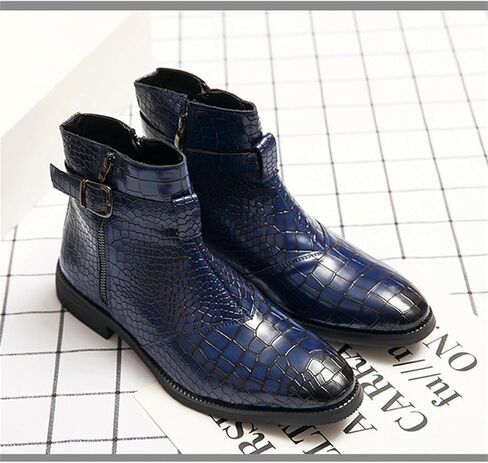 Yuizko Men'S Crocodile Print Leather Side Zipper Chelsea Ankle Boots Fashion Low-Heels Pointed Toe Buckle Casual Dress Short Booties in Kuwait