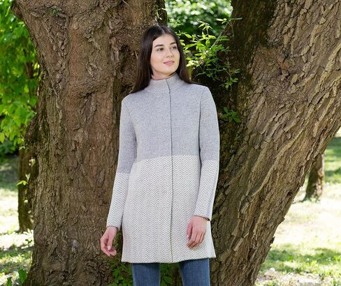 SAOL Herringbone Wool Coat Cardigan for Women in Saudi Arabia