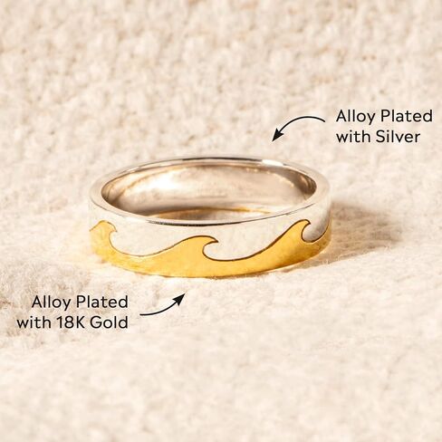 STORYJEWELLERY الحد الأدنى خواتم موجة المحيط للنساء، الفضة مطلية بالذهب لذيذ صعودا وهبوطا حلقات موجة لأصدقاء الأم ابنة، عيد ميلاد عيد الميلاد هدايا عيد الحب المجوهرات لها in Saudi Arabia