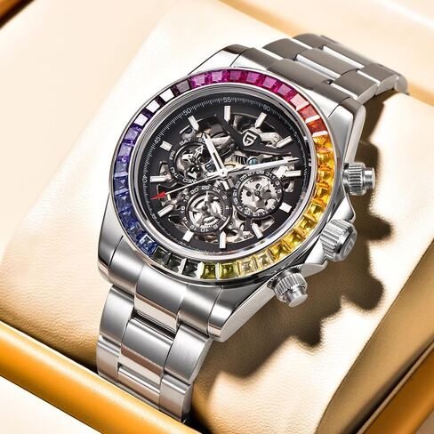 باجاني ديزاين ساعات رجالية فاخرة ساعات أوتوماتيكية 40 ملم زجاج ياقوتي ستانلس ستيل ساعة معصم للرجال تاريخ الأسبوع in Kuwait