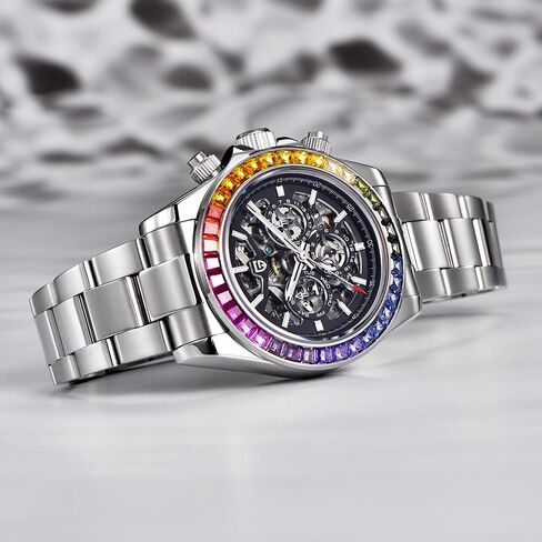 باجاني ديزاين ساعات رجالية فاخرة ساعات أوتوماتيكية 40 ملم زجاج ياقوتي ستانلس ستيل ساعة معصم للرجال تاريخ الأسبوع in Kuwait