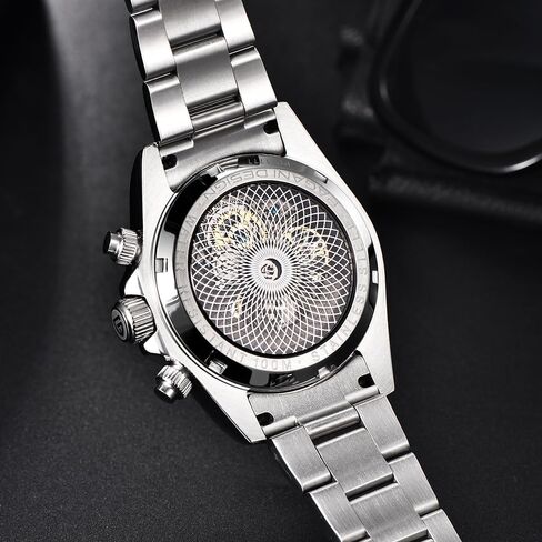 باجاني ديزاين ساعات رجالية فاخرة ساعات أوتوماتيكية 40 ملم زجاج ياقوتي ستانلس ستيل ساعة معصم للرجال تاريخ الأسبوع in Kuwait