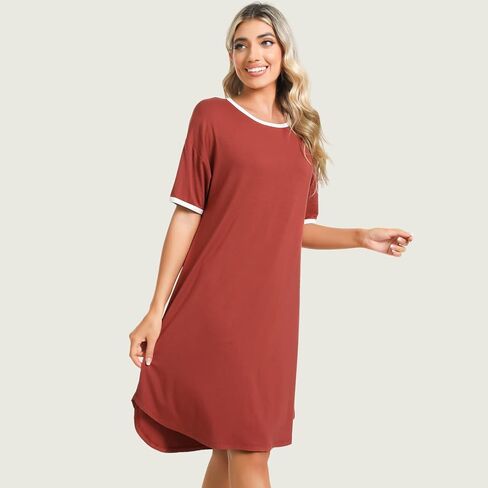 فستان نوم نسائي من LazyCozy من الخيزران الفسكوزي بأكمام قصيرة مريح للسيدات فستان نوم ساخن فلاش لانقطاع الطمث ملابس نوم مريحة in Kuwait