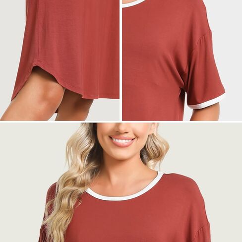 فستان نوم نسائي من LazyCozy من الخيزران الفسكوزي بأكمام قصيرة مريح للسيدات فستان نوم ساخن فلاش لانقطاع الطمث ملابس نوم مريحة in Kuwait