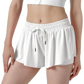 FunisFun Womens Flowy Running Shorts 2 in 1 Butterfly Skirt Shorts with Pockets for Workout Tennis Dance Casual Yoga