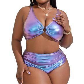 SOLY HUX Women's Plus Size Two Piece Swimsuit Metallic Ring Linked Bikini Set Bathing Suits in Saudi Arabia