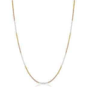قلادة من سلسلة مربعة صلبة من الفضة الإسترليني والذهب ثلاثي الألوان من Kooljewelry للنساء (0.8 مم، 1.0 مم، 1.3 مم أو 1.4 مم - مقاسات من 14 إلى 30 بوصة طويلة)