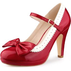 Perphy Bow Patent Mary Jane Shoes Platform Dress Shoes Stiletto Heel Pumps for Women