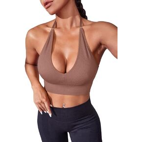 Verdusa Women's Backless Seamless Workout Sport Bra Crop Halter Top