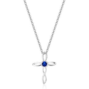 UEUC Silver Birth Stones Cross Necklace for Women Infinity Heart Religious Faith Zircon Cross Necklace for Ladies Jewelry Gifts 18’’+2’’ Chain