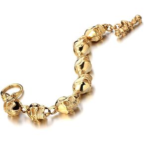 COOLSTEELANDBEYOND Gothic Biker Link of Skulls Bracelet for Men Silver Color High Polished