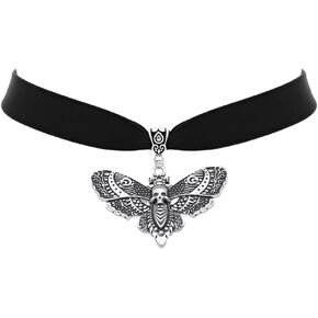 TKHLT Dead Head Skull Moth Choker Necklace Gothic Double Wings Fly Moth Pendent Mystic Witch Jewelry Gifts for Women and Girls, Zinc, No Gemstone in Kuwait
