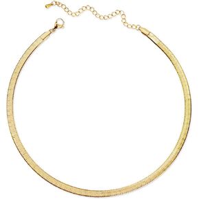 CLASSYZINT Gold Flat Chain Necklaces for Women Stainless Steel Snake Chain Cute Chokers Collar Minimalist Jewelry Simple Gift…
