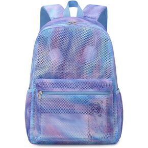 Dafelile Mesh Backpack for Boys Girls Semi-Transparent School Backpack for Boys and Girls See Through Large Capacity Lightning Blue