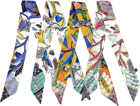 QTMY 4 Pack Purse Scarf for Bags Silk Head Scarf for Hair Handbag Women Scarfs Band Hair Neck Scarves Fashion Gifts,18-4 in Kuwait