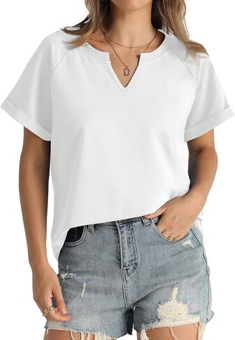 Aokosor Womens Tops Summer Short Sleeve V Neck T Shirts Loose Fit Fashion 2024 in Saudi Arabia