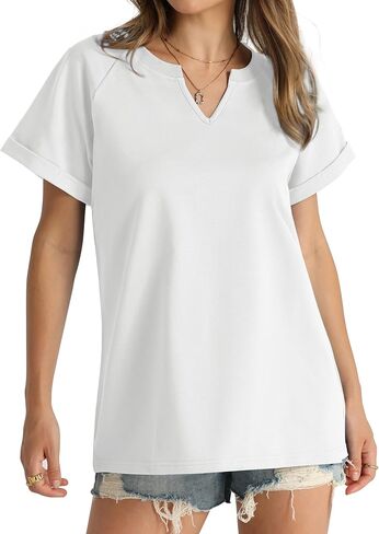 Aokosor Womens Tops Summer Short Sleeve V Neck T Shirts Loose Fit Fashion 2024 in Saudi Arabia