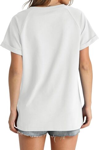 Aokosor Womens Tops Summer Short Sleeve V Neck T Shirts Loose Fit Fashion 2024 in Saudi Arabia