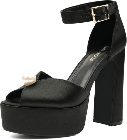JENN ARDOR Women's Stylish Chunky Platform High Block Heels with Pearl Comfortable Open Toe Ankle Strap Dress Wedding Work Pumps Shoes in Saudi Arabia