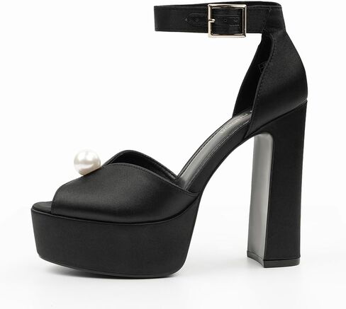 JENN ARDOR Women's Stylish Chunky Platform High Block Heels with Pearl Comfortable Open Toe Ankle Strap Dress Wedding Work Pumps Shoes in Saudi Arabia