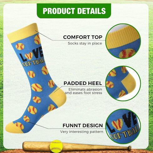 Coume 6 Pieces Softball Lovers Gifts Includes 2 Pairs Funny Novelty Crew Socks Portable Makeup Bags and Adjustable Sporting Bracelets for Women Girls, Blue, Black, Yellow, Red, One Size in Saudi Arabia