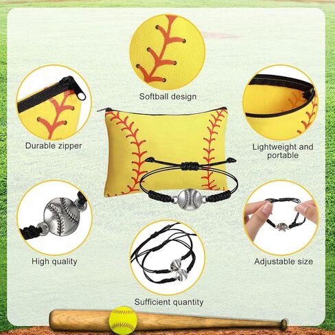 Coume 6 Pieces Softball Lovers Gifts Includes 2 Pairs Funny Novelty Crew Socks Portable Makeup Bags and Adjustable Sporting Bracelets for Women Girls, Blue, Black, Yellow, Red, One Size in Saudi Arabia