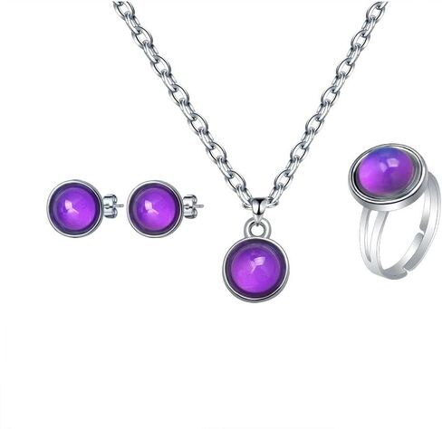 Color Change Love Heart Pendant Necklace Temperature Sense Color Changing Rings Glass Beaded Link Chain Trendy Necklace for Women Girl in Saudi Arabia