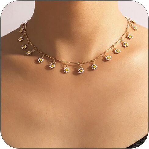 Long tiantian Daisy Necklace for Women Pretty Summer Necklaces Daisy Choker Necklace for Teen Girls Spring Daisy Necklace Valentines Day Gifts for Girlfriend in Saudi Arabia